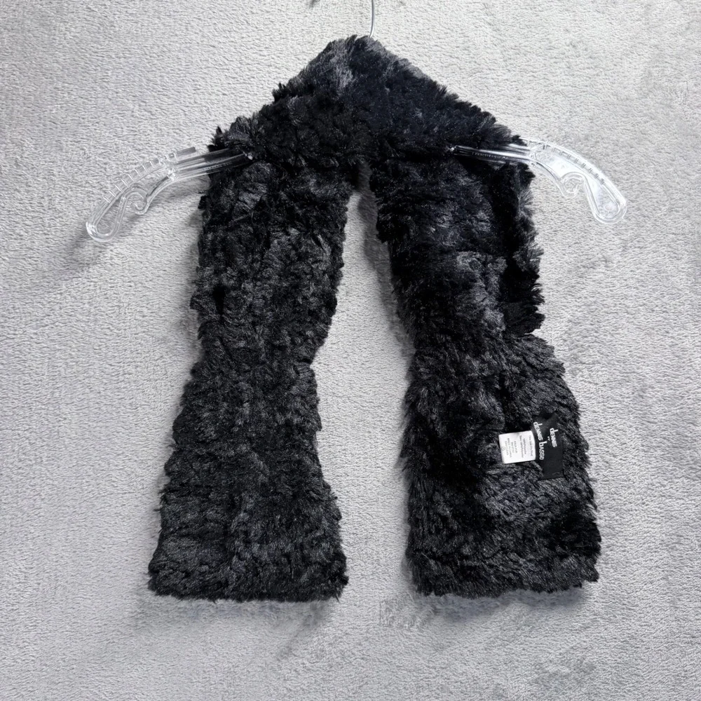 Dennis by Dennis Basso Scarf Women OS Black Faux Fur Rosette Accent Plush Wrap